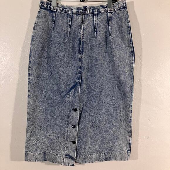 Touché Vintage 80s Acid Wash Denim Midi Skirt‎ - Picture 1 of 8